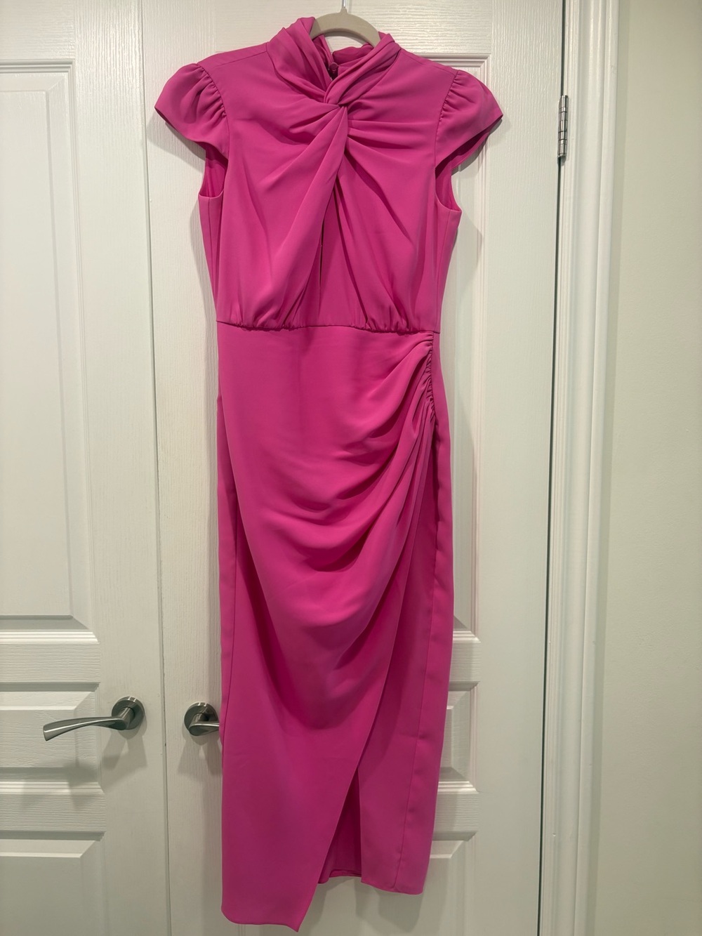 Self-Portrait Fuchsia Twist-Detail Sleeveless Midi Dress